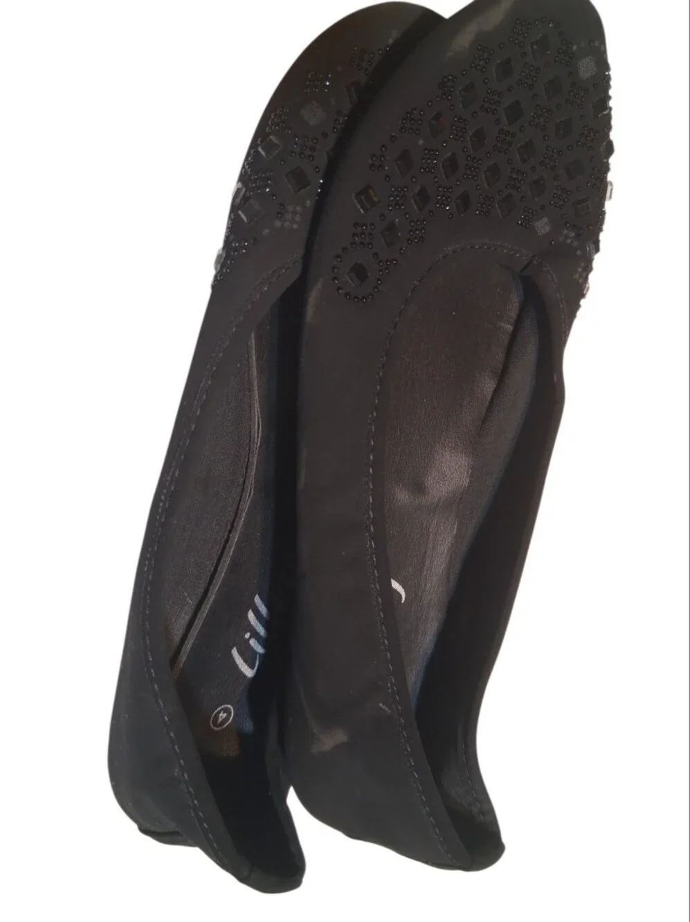 Lilley Black Embellished Ballet Flats Rhinestone Slip-On Shoes Size 4 Comfy
